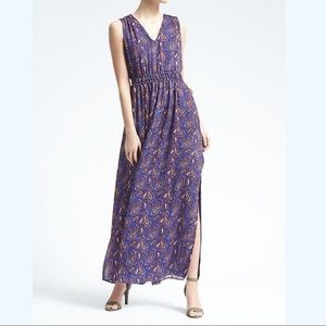 NWT Banana Republic Paisley Gathered Sleeveless Blue Print Maxi Dress Small